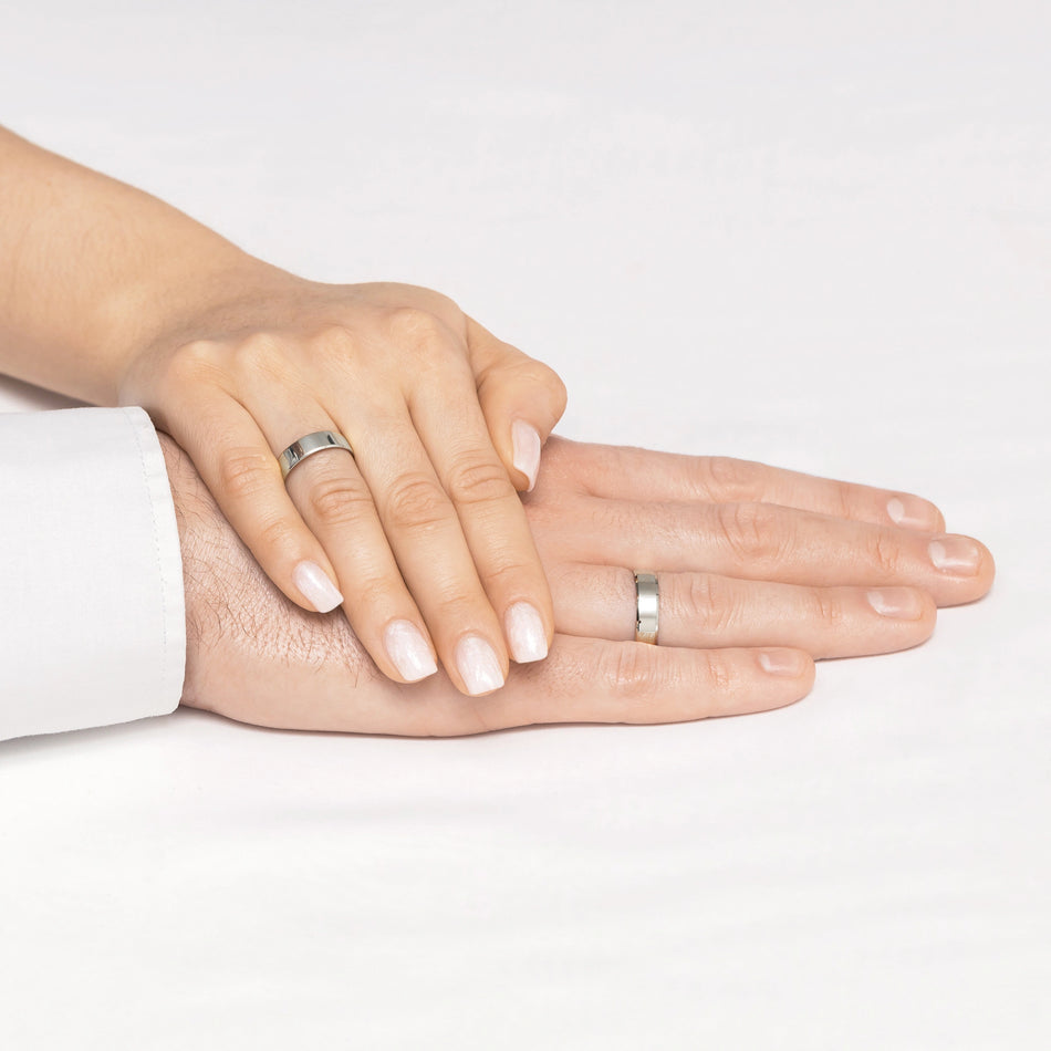 Classic Flat Beveled White Gold Wedding Bands Rings 5mm