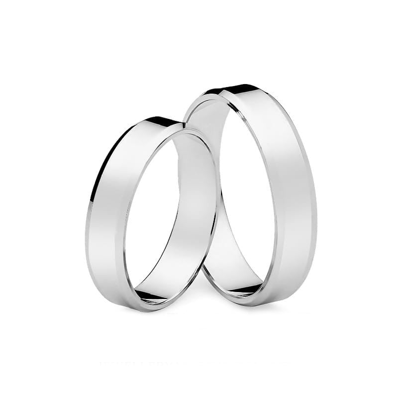 Classic Flat Beveled White Gold Wedding Bands Rings 4mm