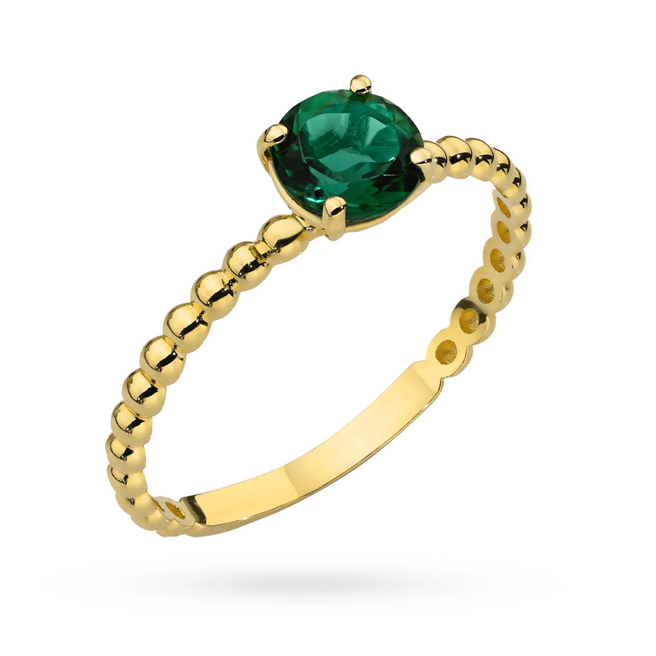 Prsten s pozlacenými korálky a zeleným křemenem