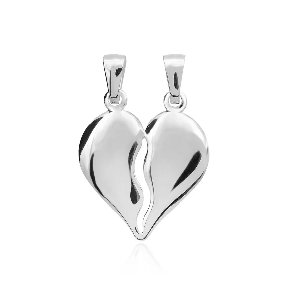 Gold-plated silver split heart pendant for couples engraving