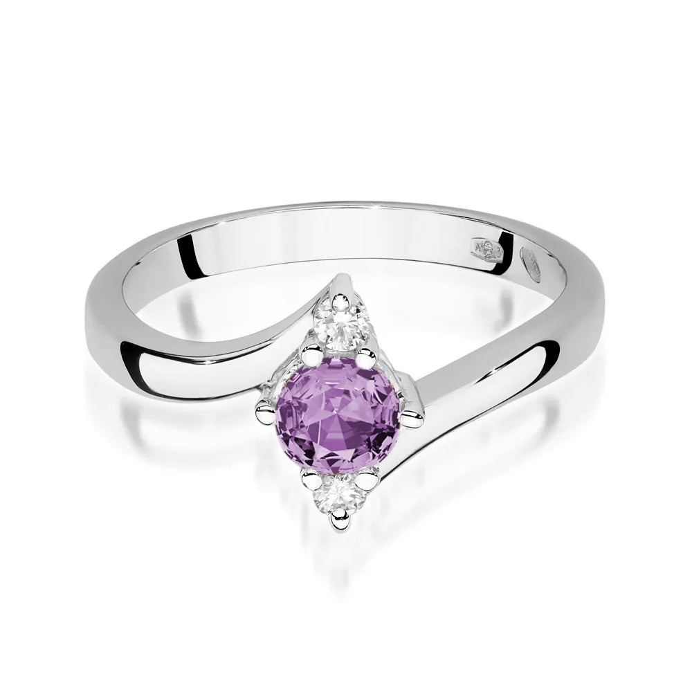 zlatý prsten s 0,50ct ametystem a diamanty p038-585-a0-50