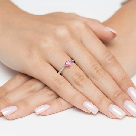 zlatý prsten s 0,50ct růžovým topazem a 0,068ct diamanty p167-585-rt0-60