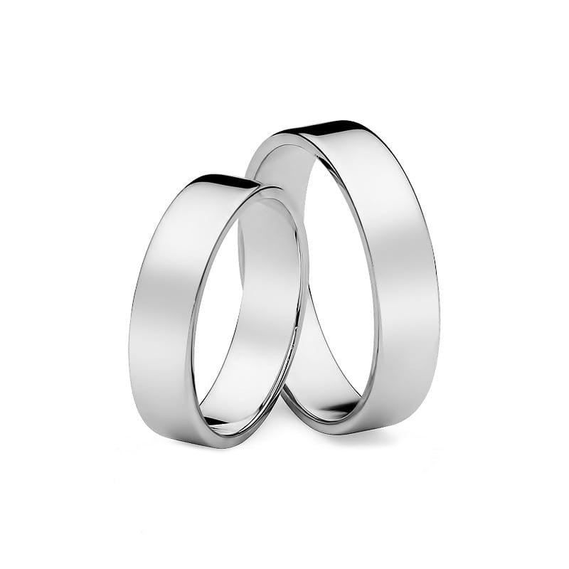 Classic Flat White Gold Wedding Bands Rings 5mm