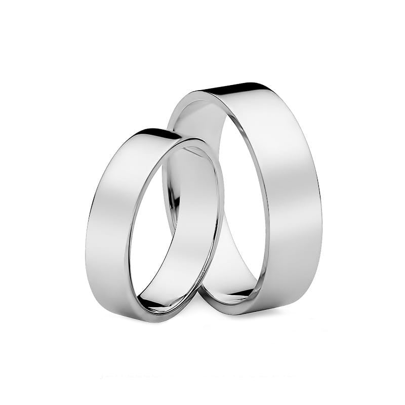 Classic Flat White Gold Wedding Bands Rings 5 and 6mm