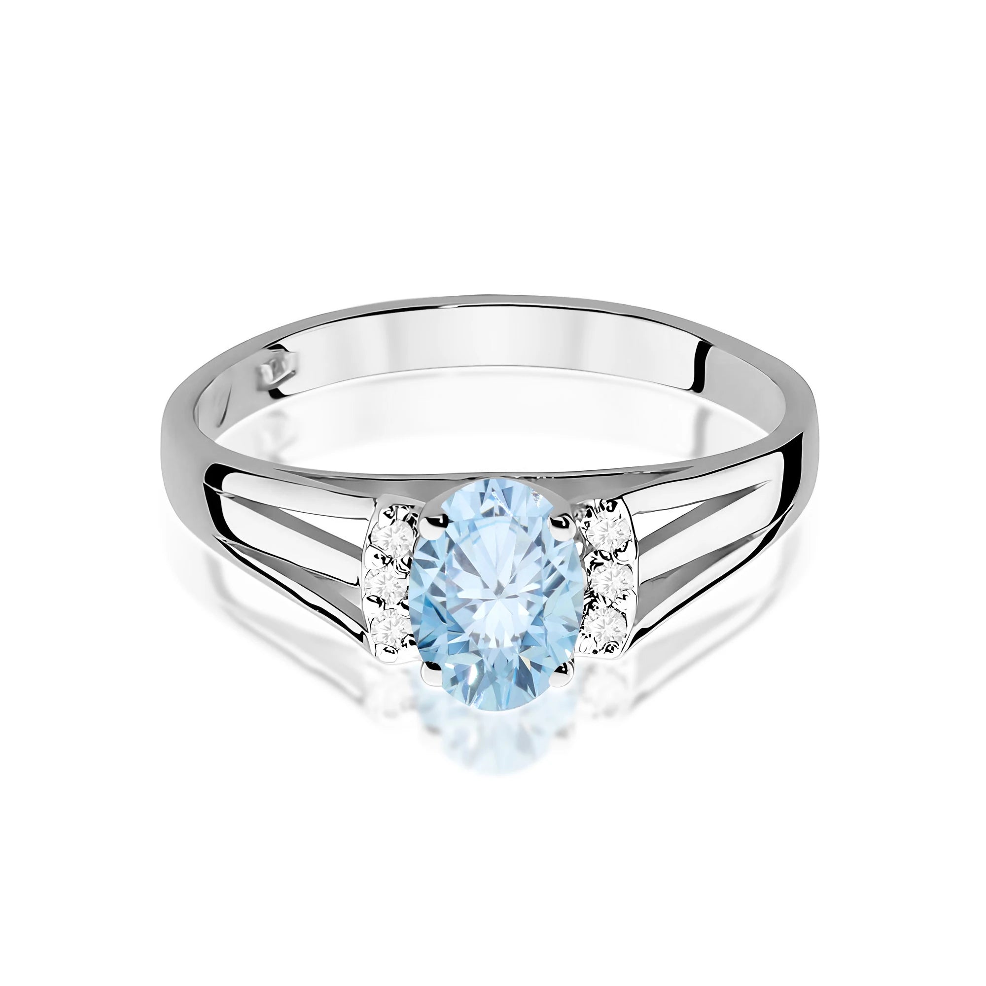 White Gold engagement ring with Oval 0.50 ct Central and 0.052 ct Sideline Lab-grown Diamonds by GREMARI, 14K (585) gold