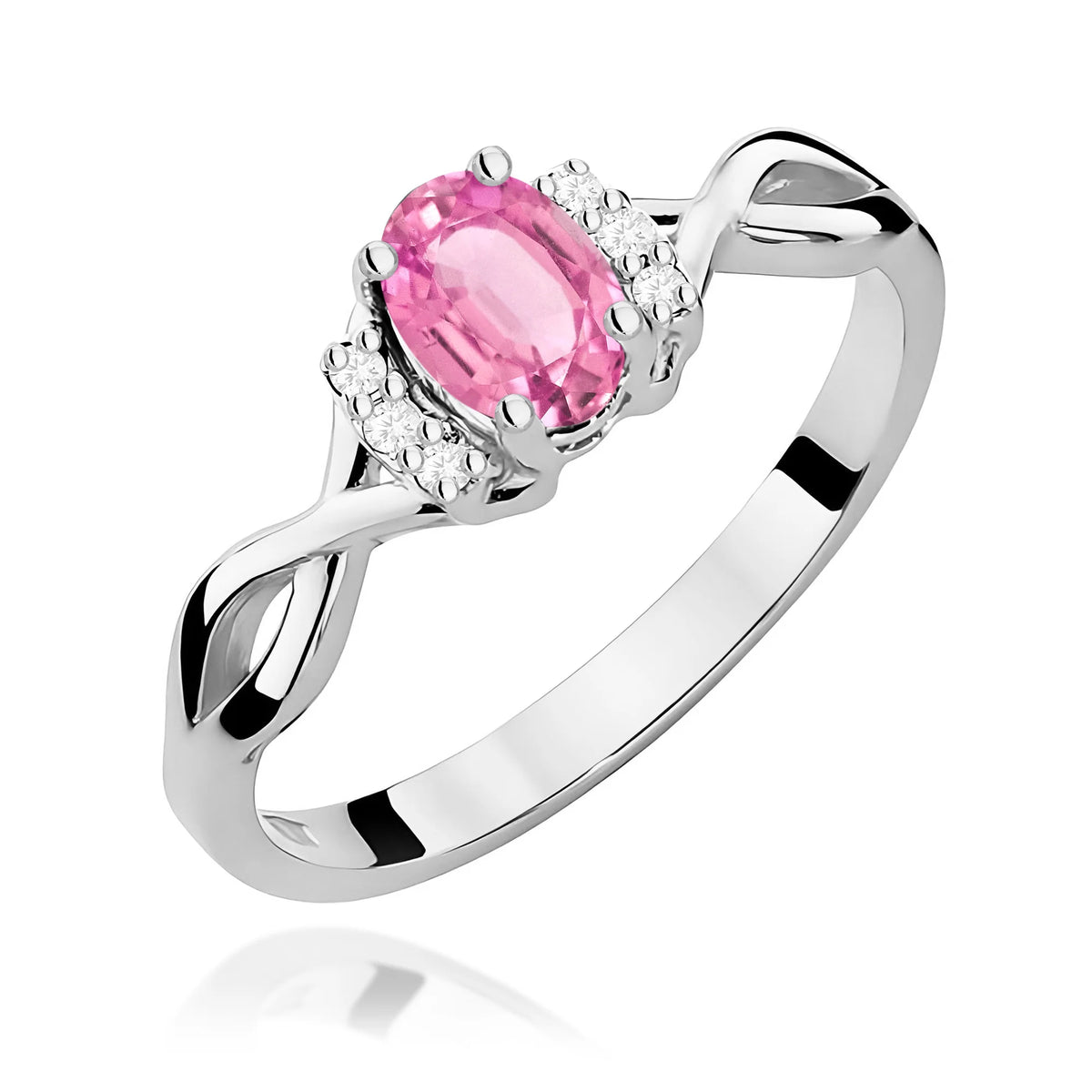Kroucený ramenní prsten z bílého 14k zlata s oválným růžovým topazem 0,50 ct a diamanty 0,052 ct