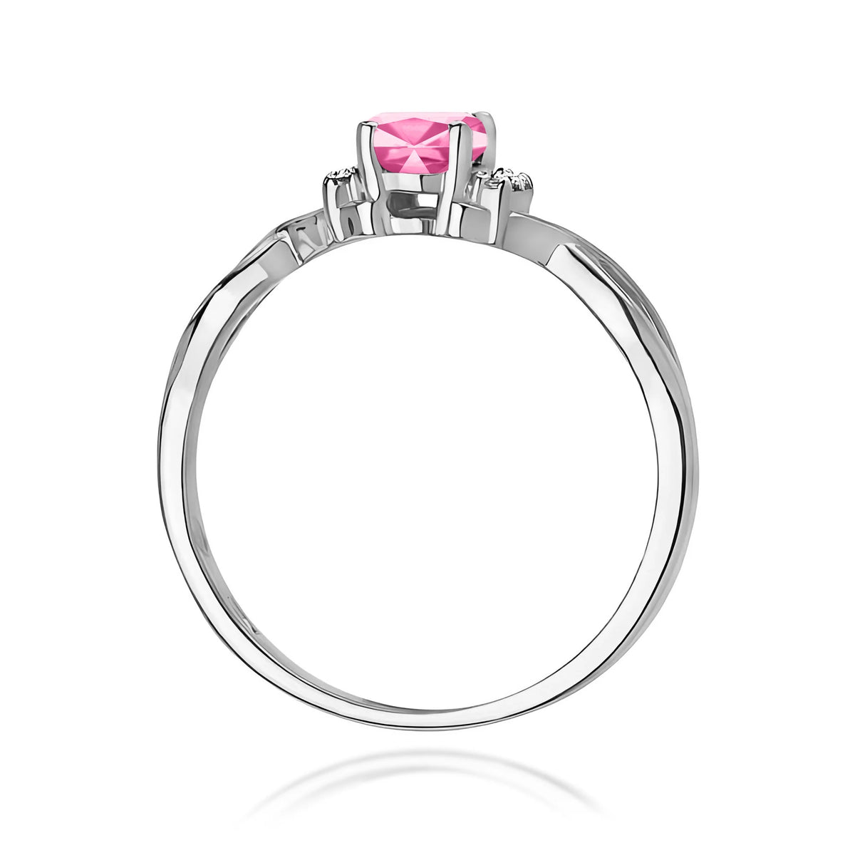 Kroucený ramenní prsten z bílého 14k zlata s oválným růžovým topazem 0,50 ct a diamanty 0,052 ct