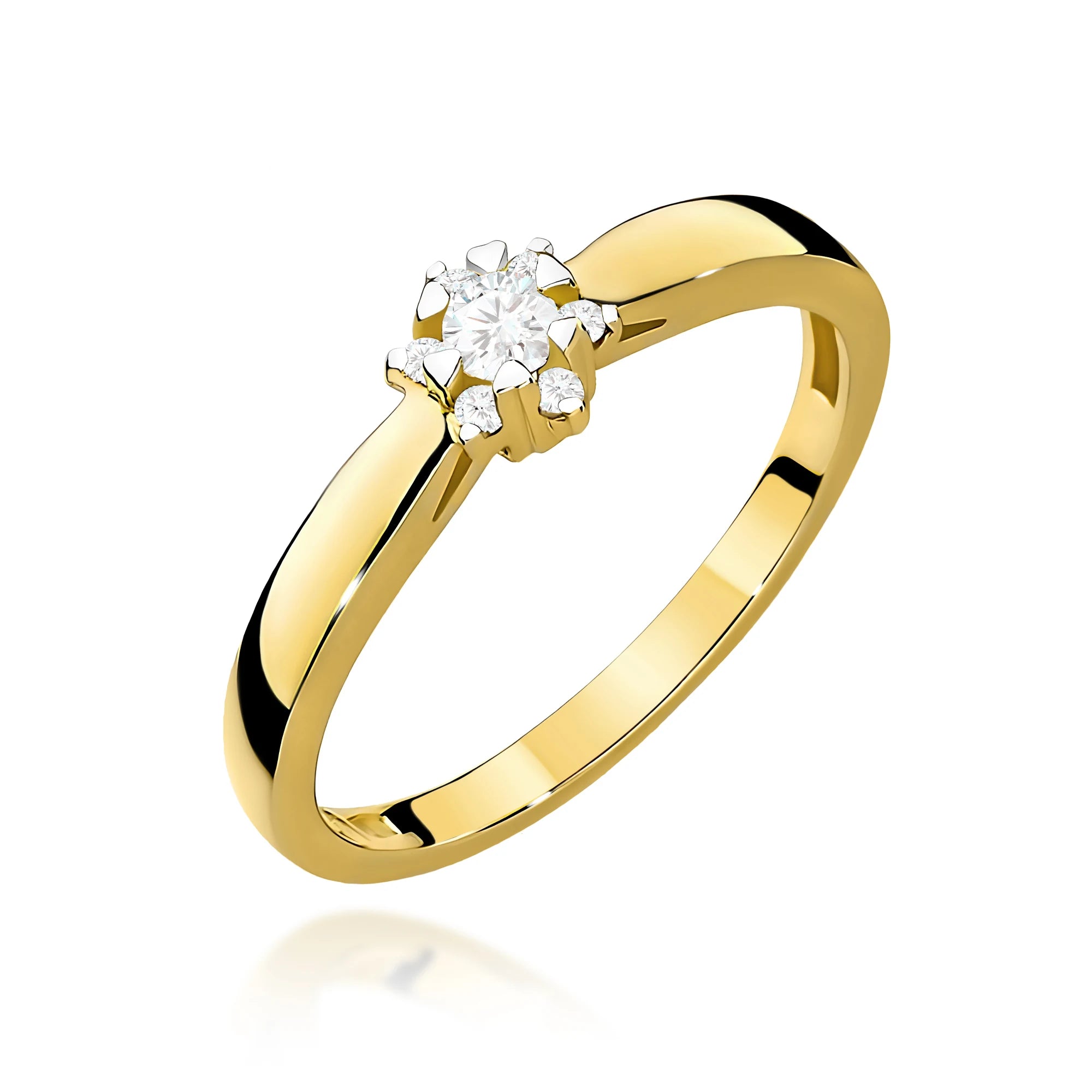 GREMARI Yellow Gold engagement ring with Round 0.10 ct Central and 0.052 ct Sideline Lab-grown Diamonds