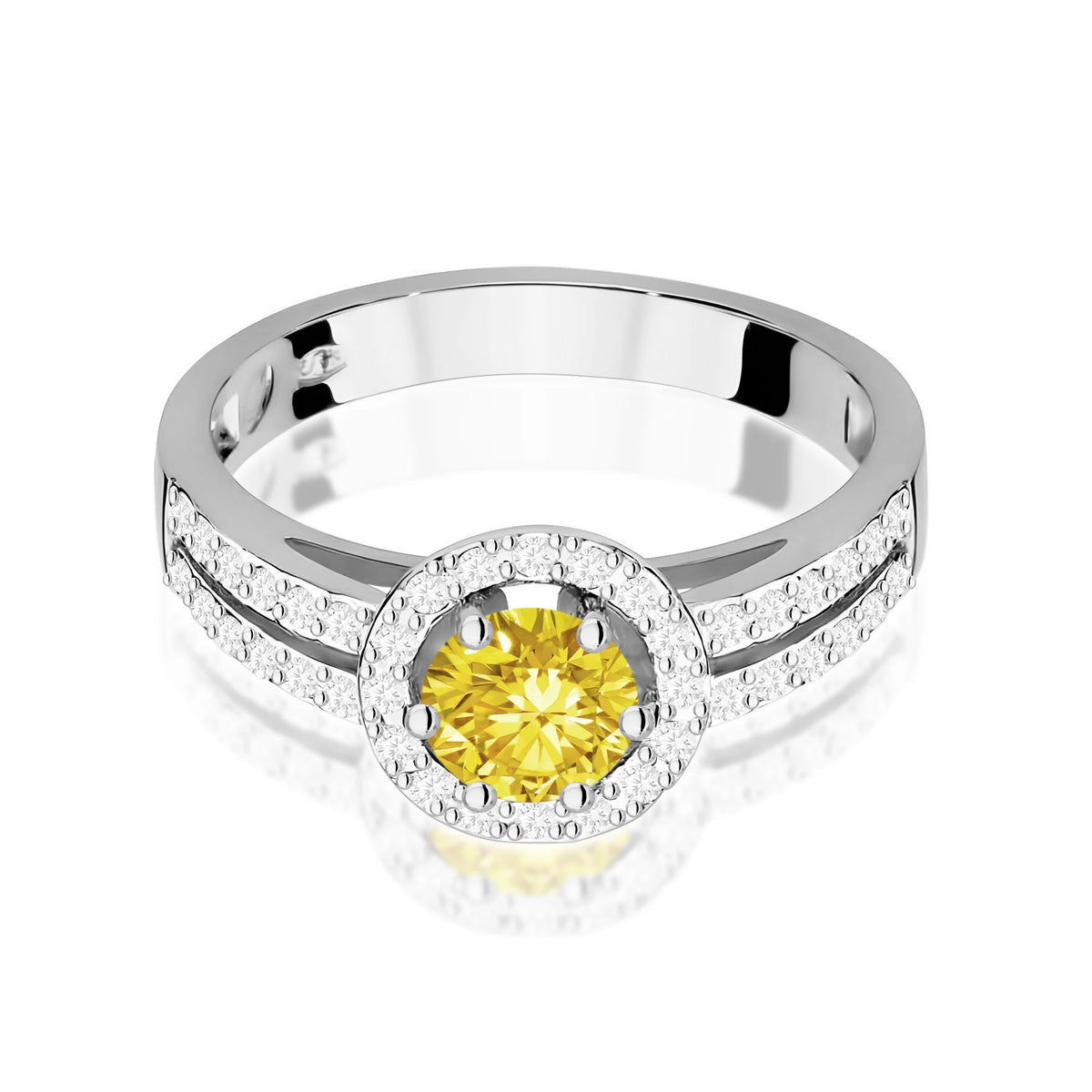 White Gold engagement ring with Round 0.50 ct Central and 0.20 ct Sideline Lab-grown Diamonds by GREMARI, 14K (585) gold