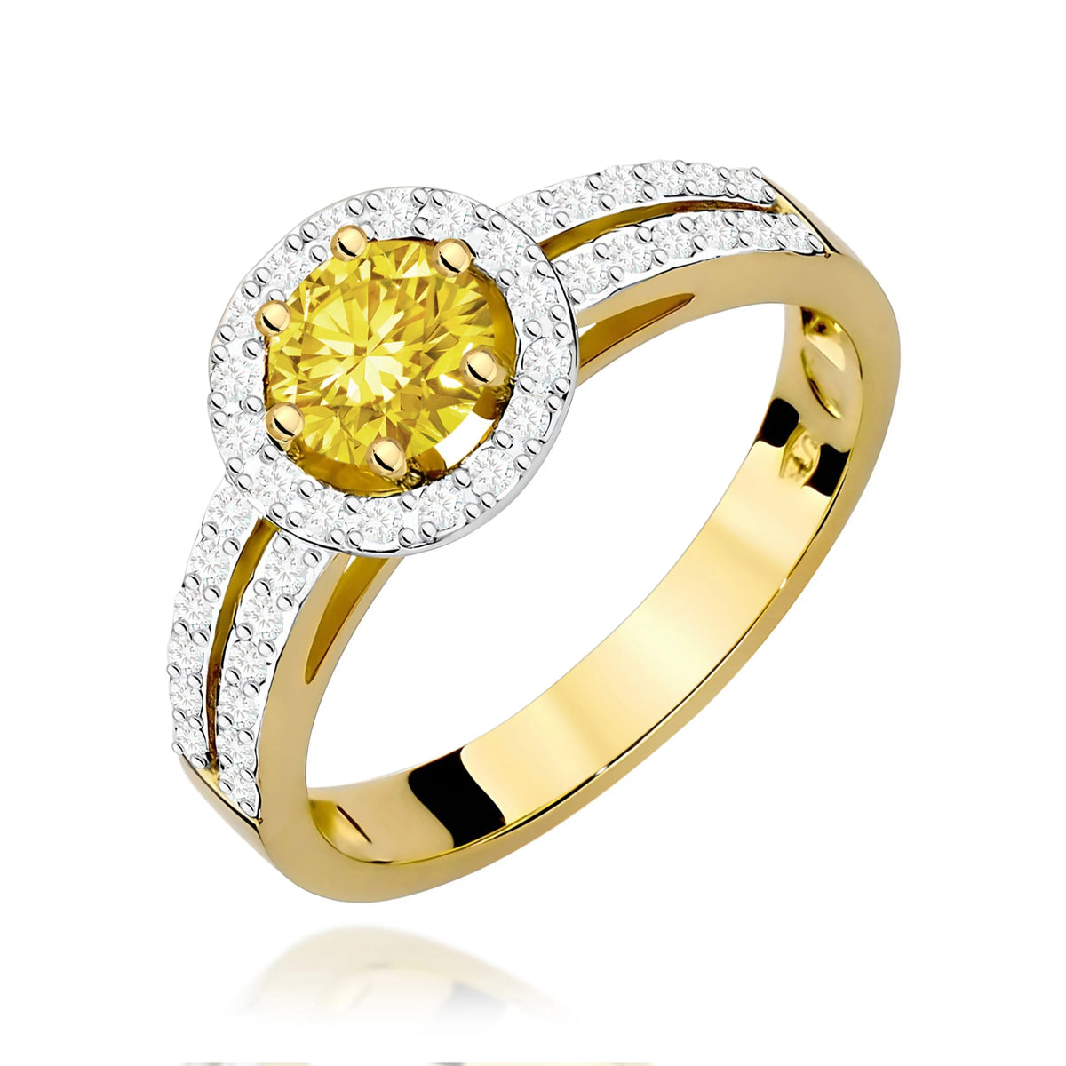 Prsten ze žlutého zlata – žlutý lab-grown diamant Round/Brilliant o hmotnosti 0,50 ct, a 40 lab-grown diamanty 0,20 ct 