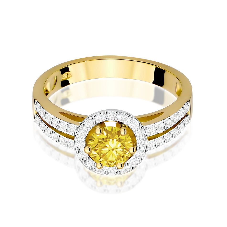 Prsten ze žlutého zlata – žlutý lab-grown diamant Round/Brilliant o hmotnosti 0,50 ct, doplněný 40 × 0,005 ct lab-grown diamanty