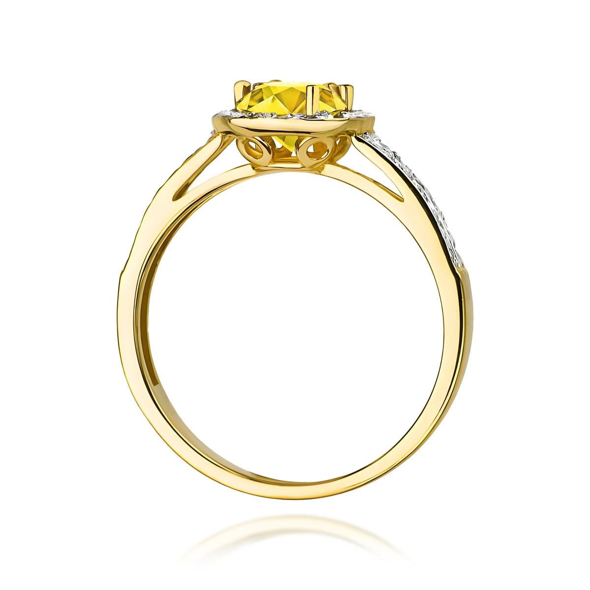 Prsten ze žlutého zlata – žlutý lab-grown diamant Round/Brilliant o hmotnosti 0,50 ct, a 40 lab-grown diamanty 0,20 ct 