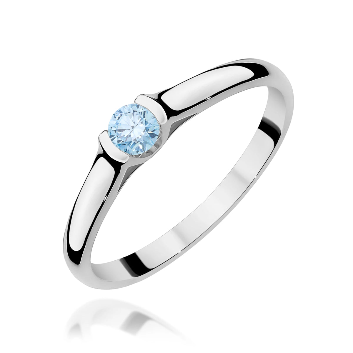 Prsten z bílého zlata s modrým lab-grown diamantem Round/Brilliant o hmotnosti 0,15 ct