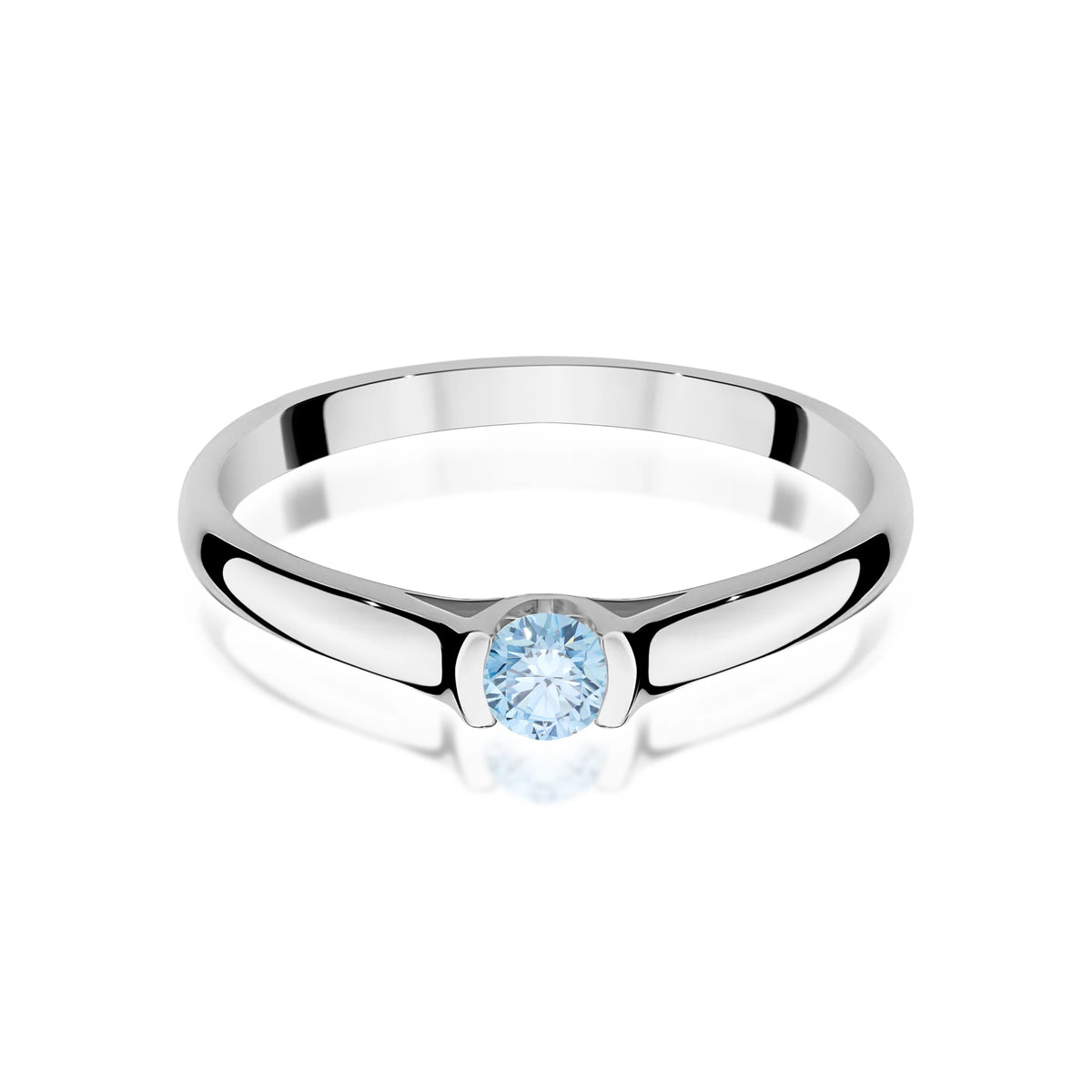 Prsten z bílého zlata s modrým lab-grown diamantem Round/Brilliant o hmotnosti 0,15 ct