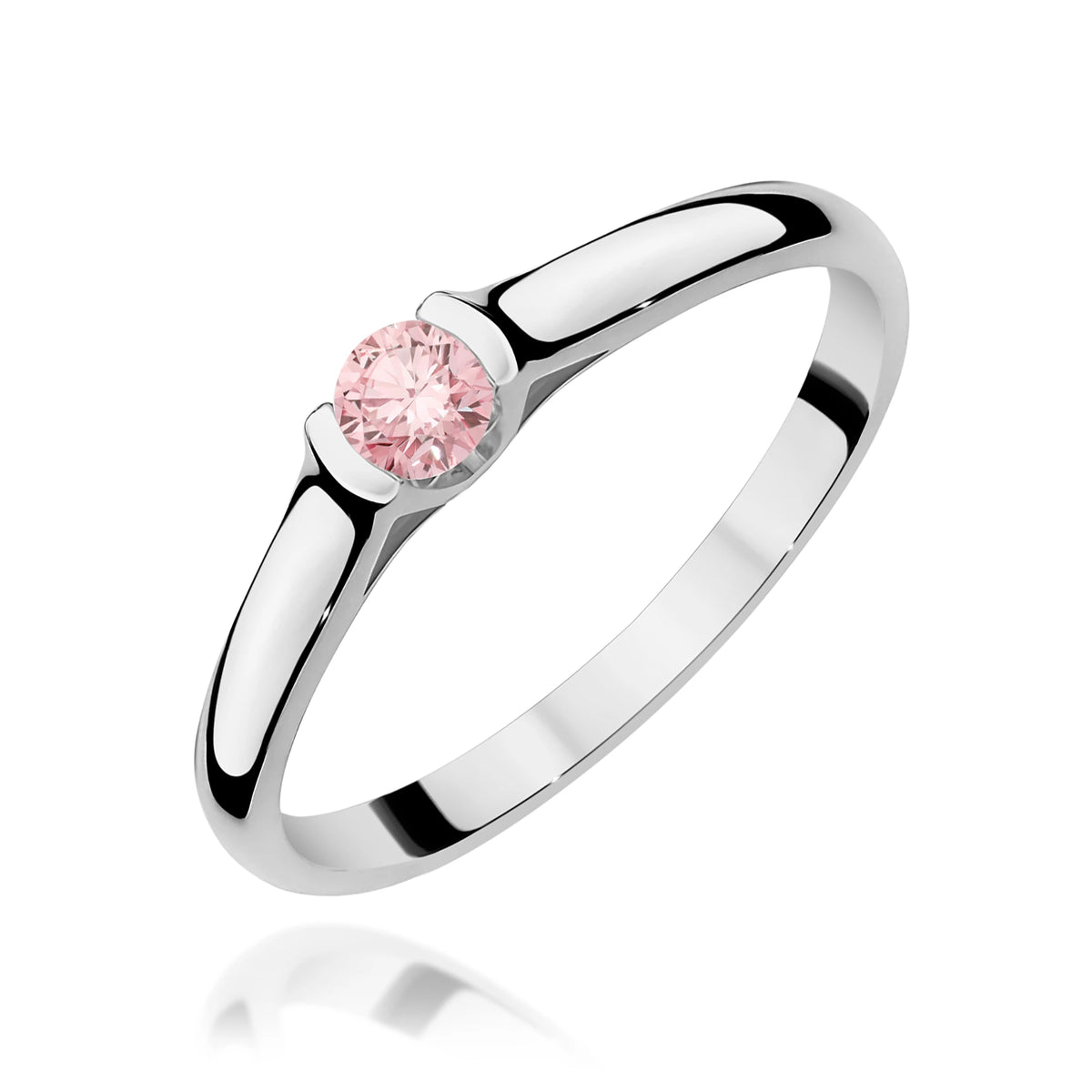 Prsten z bílého zlata s růžovým lab-grown diamantem Round/Brilliant o hmotnosti 0,15 ct