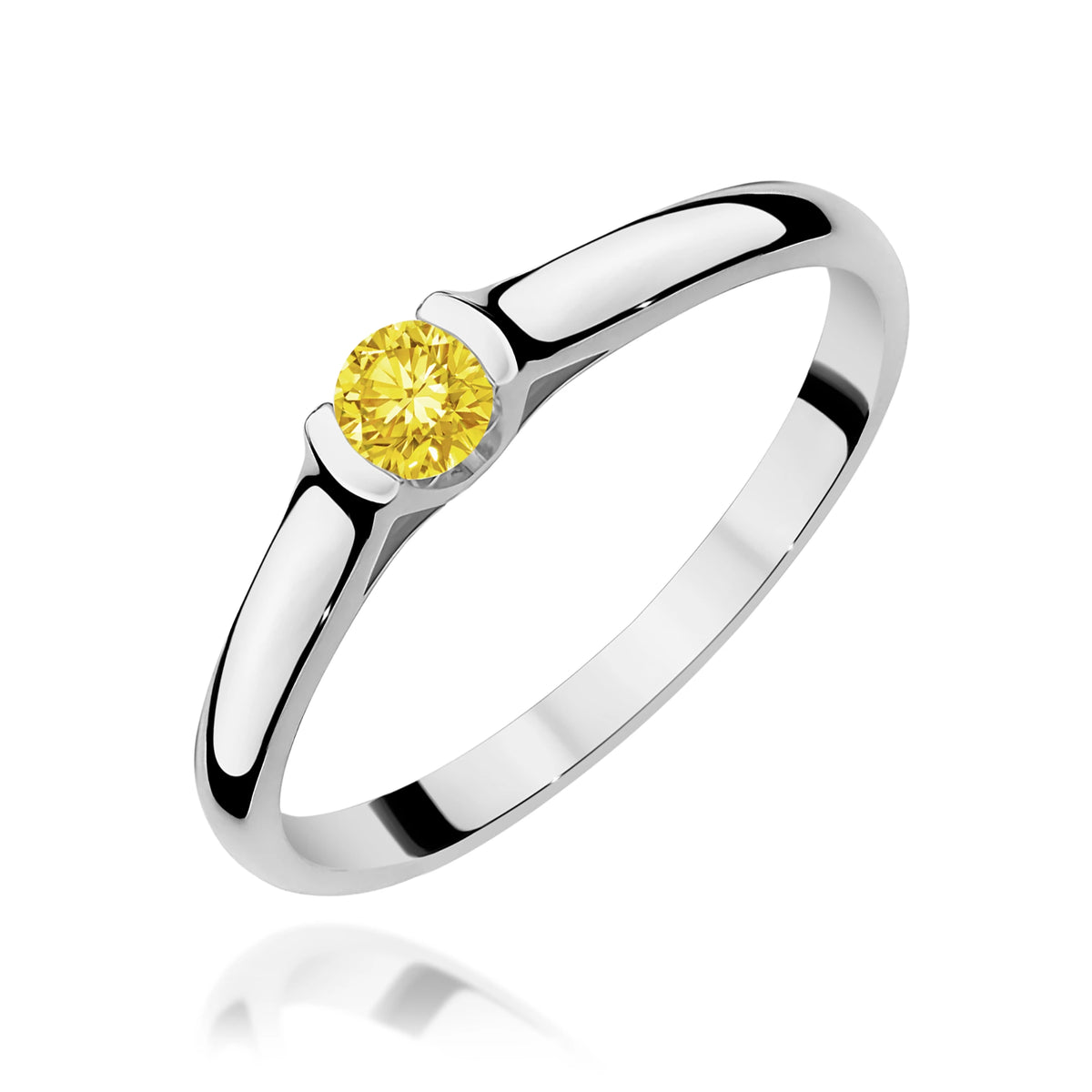 Prsten z bílého zlata s žlutým lab-grown diamantem Round/Brilliant o hmotnosti 0,15 ct