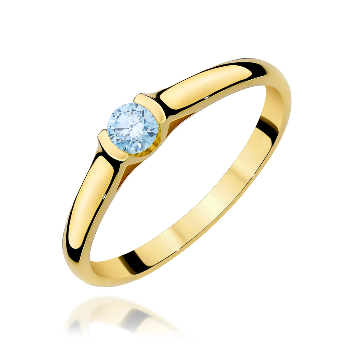 Prsten ze žlutého zlata s modrým lab-grown diamantem Round/Brilliant o hmotnosti 0,15 ct