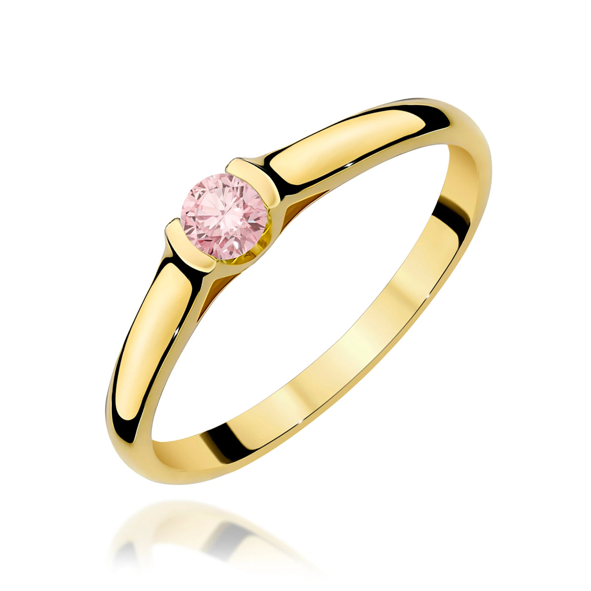 Prsten ze žlutého zlata s růžovým lab-grown diamantem Round/Brilliant o hmotnosti 0,15 ct