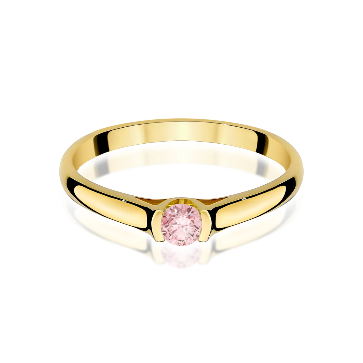 Prsten ze žlutého zlata s růžovým lab-grown diamantem Round/Brilliant o hmotnosti 0,15 ct