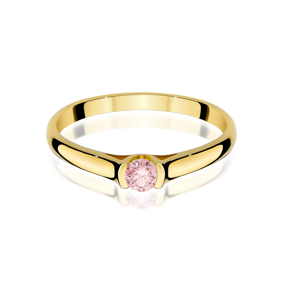 Prsten ze žlutého zlata s růžovým lab-grown diamantem Round/Brilliant o hmotnosti 0,15 ct