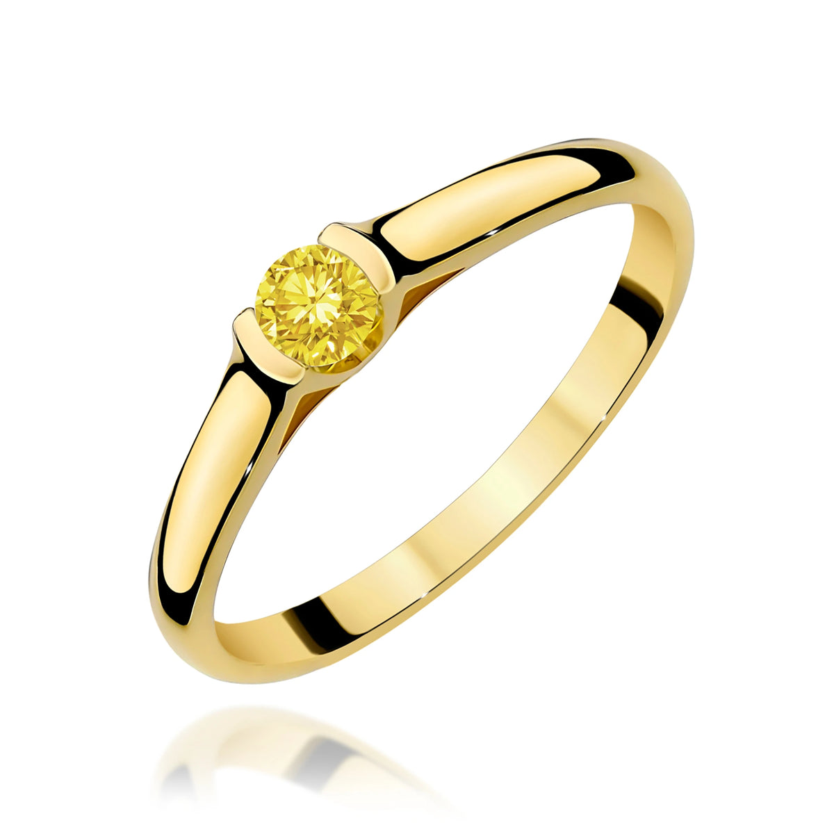 Prsten ze žlutého zlata s žlutým lab-grown diamantem Round/Brilliant o hmotnosti 0,15 ct