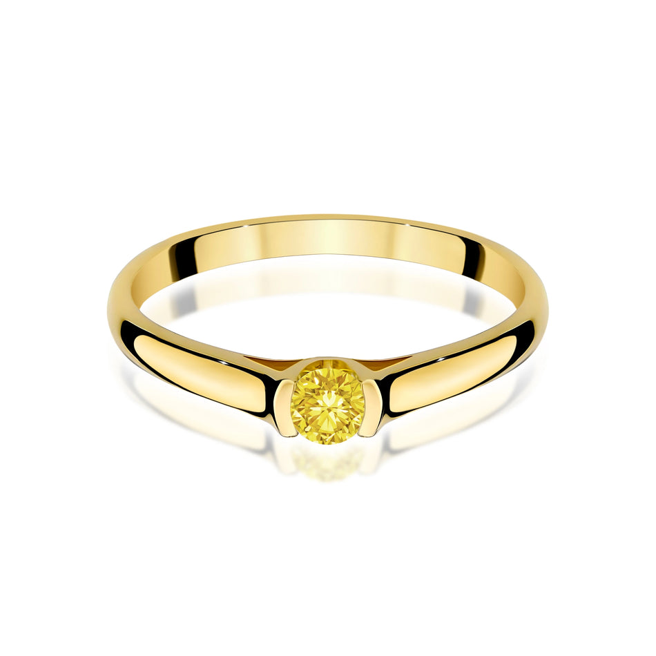 Prsten ze žlutého zlata s žlutým lab-grown diamantem Round/Brilliant o hmotnosti 0,15 ct