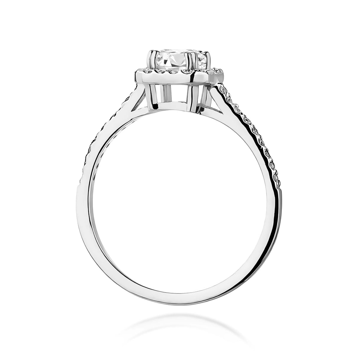 Prsten z bílého zlata – lab-grown diamant 0,60 ct, Emerald, doplněný 14 × 0,0086 ct + 20 × 0,005 ct lab-grown diamanty