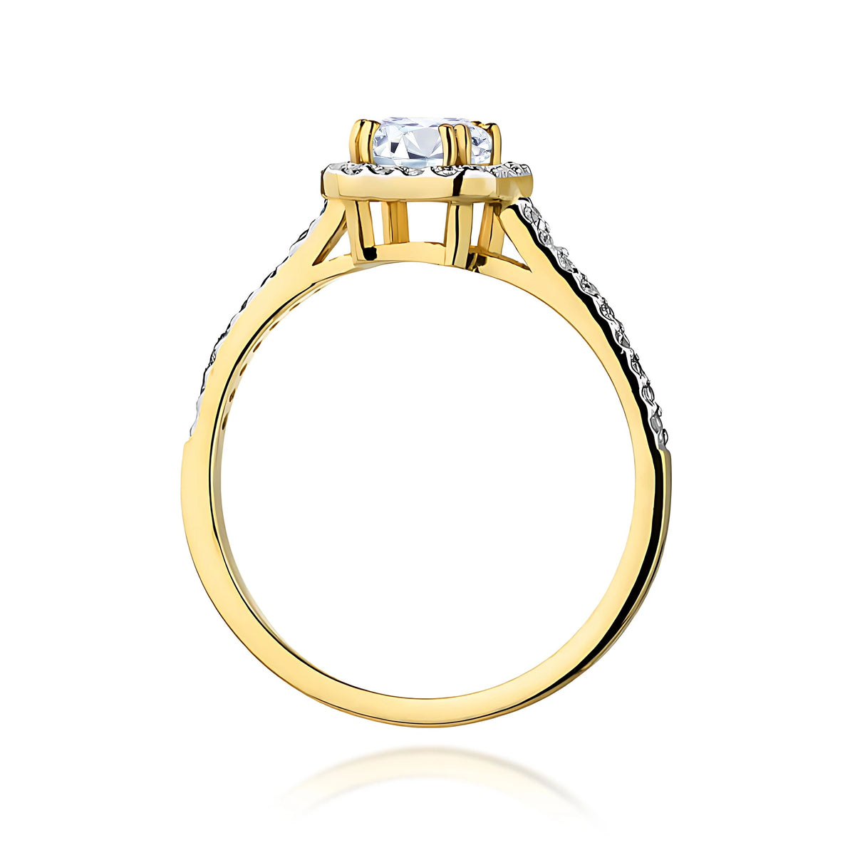Prsten ze žlutého zlata – lab-grown diamant 0,60 ct, Emerald, doplněný 14 × 0,0086 ct + 20 × 0,005 ct lab-grown diamanty