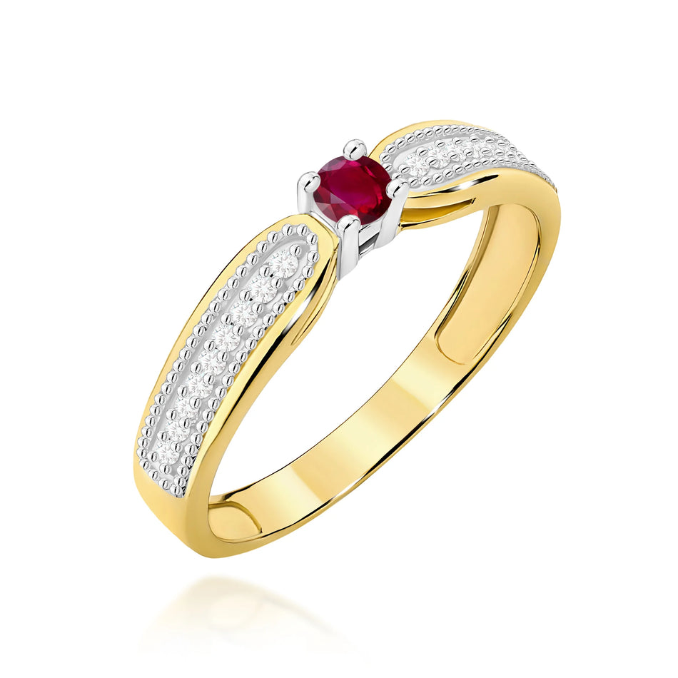 Zlatý prsten s rubínem 0,15 ct a diamanty 0,09 ct