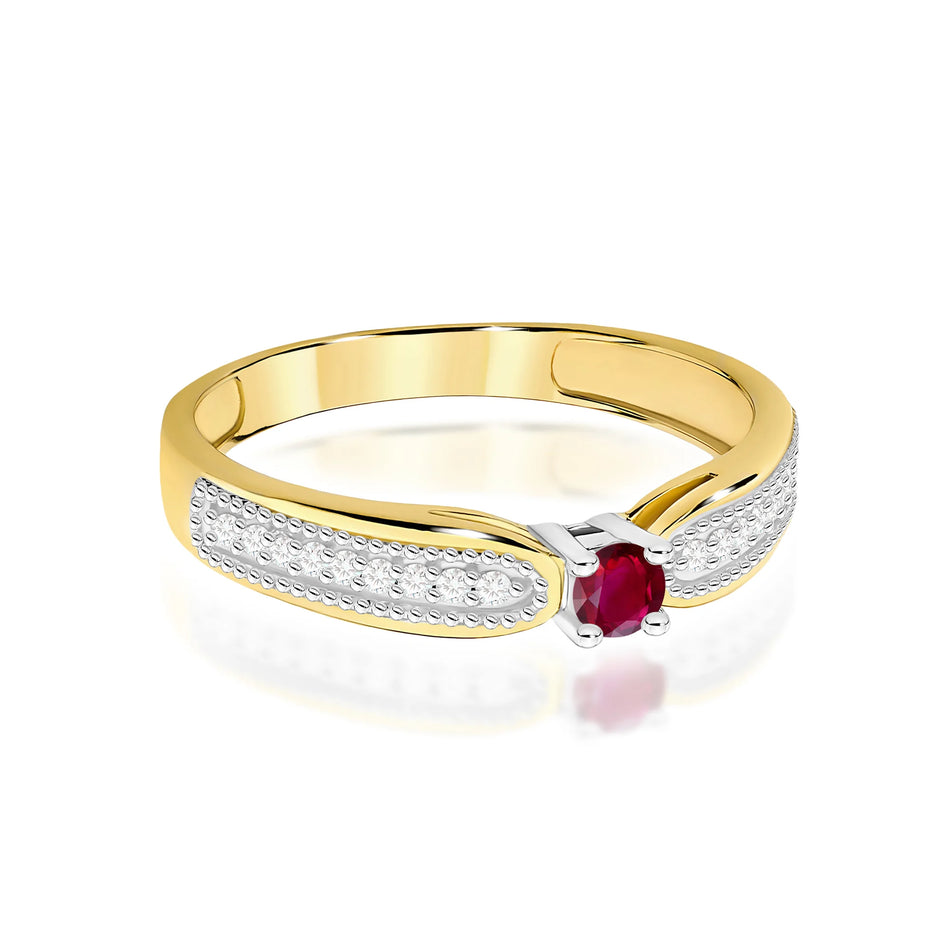 Zlatý prsten s rubínem 0,15 ct a diamanty 0,09 ct