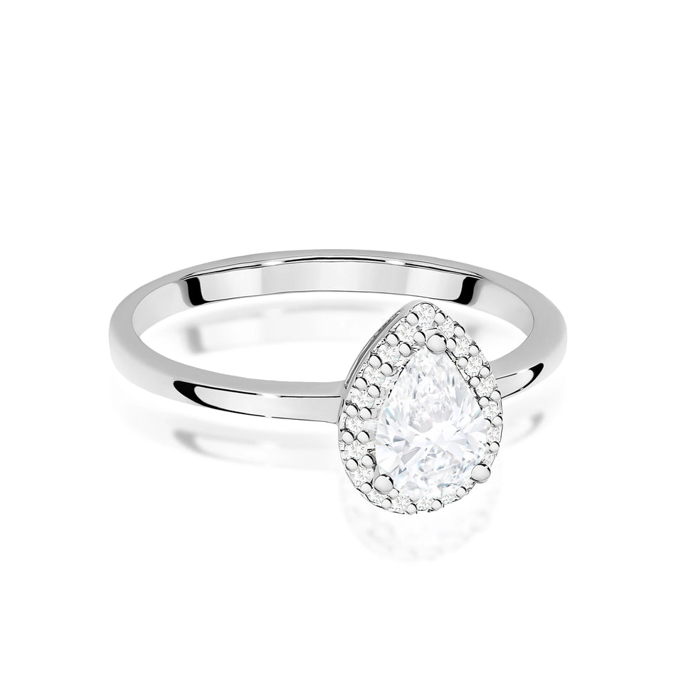 Prsten z bílého zlata – lab-grown diamant Pear o hmotnosti 0,65 ct, doplněný 20 × 0,005 ct lab-grown diamanty