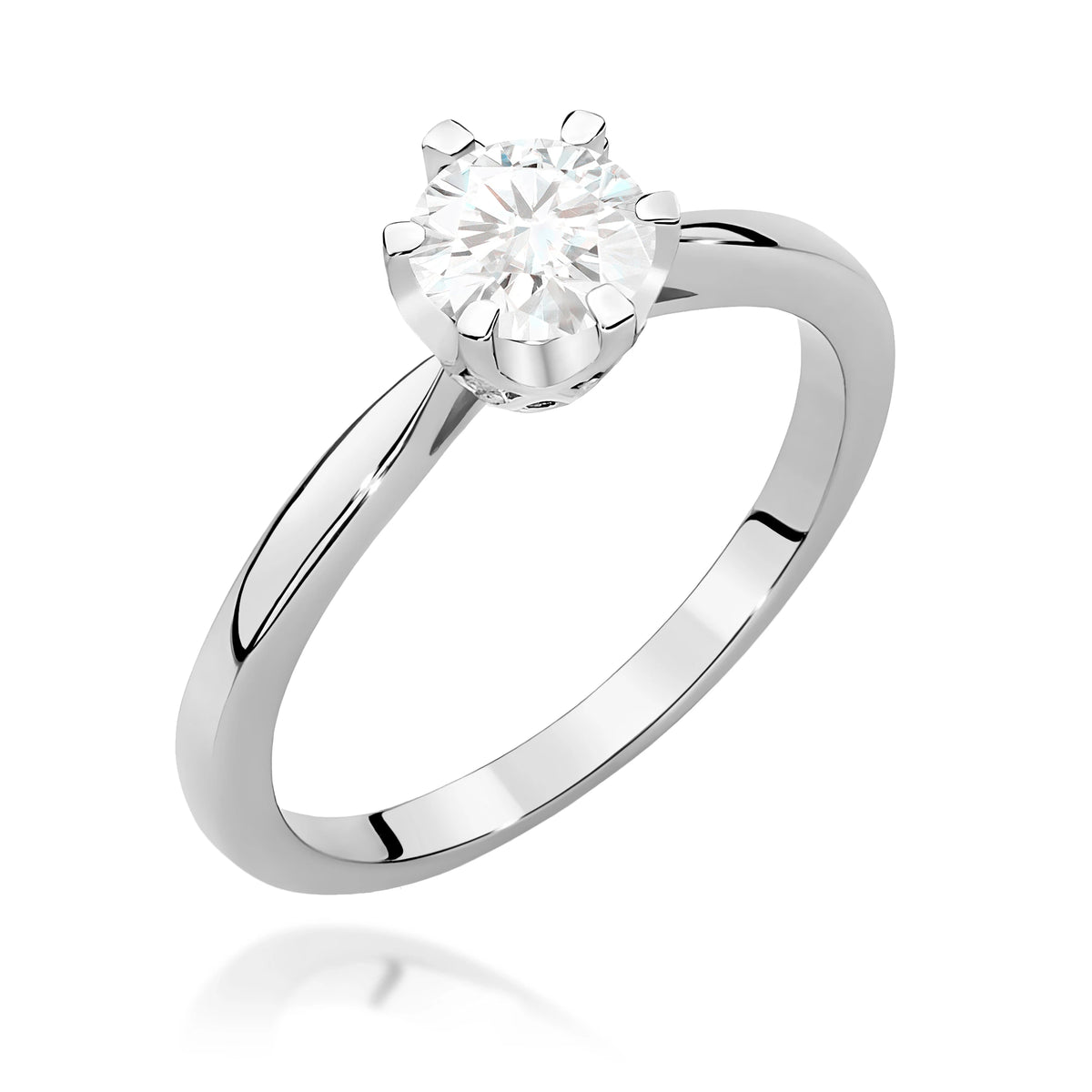Prsten z bílého zlata – lab-grown diamant Round/Brilliant o hmotnosti 0,70 ct, doplněný 6 × 0,01 ct lab-grown diamanty