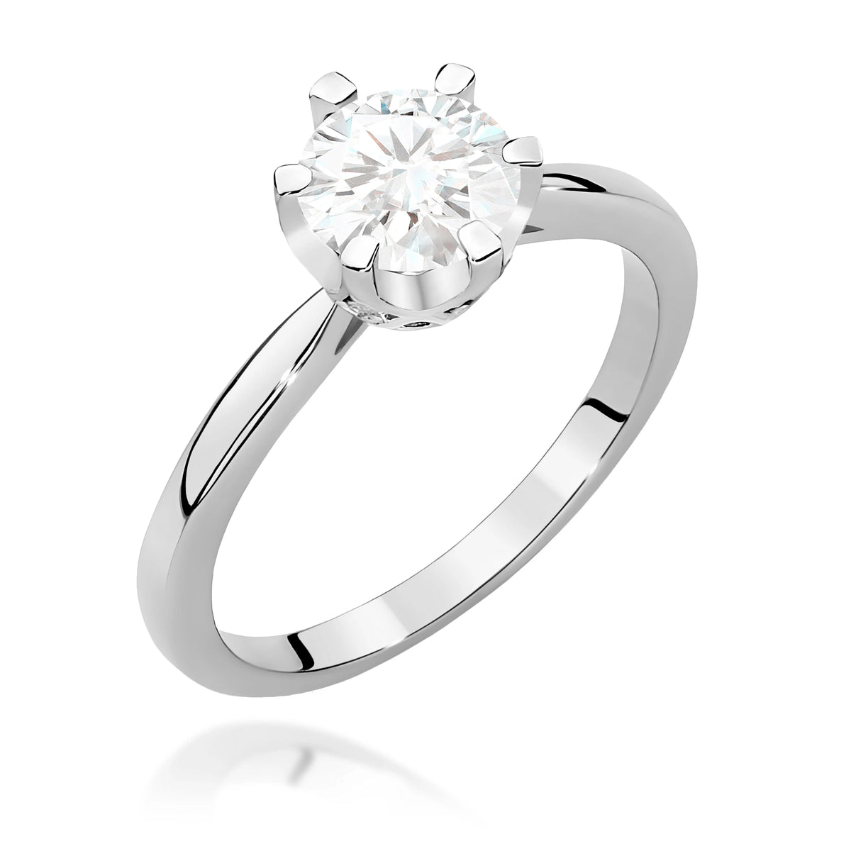 Prsten z bílého zlata – lab-grown diamant Round/Brilliant o hmotnosti 1,00 ct, doplněný 6 × 0,01 ct lab-grown diamanty