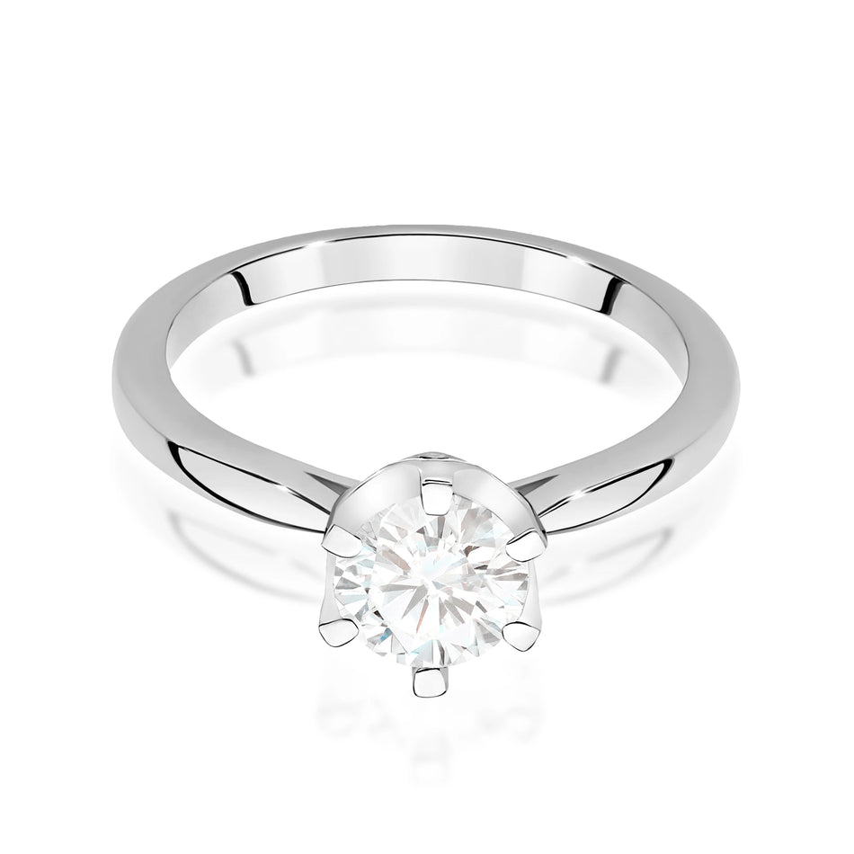 Prsten z bílého zlata – lab-grown diamant Round/Brilliant o hmotnosti 1,00 ct, doplněný 6 × 0,01 ct lab-grown diamanty