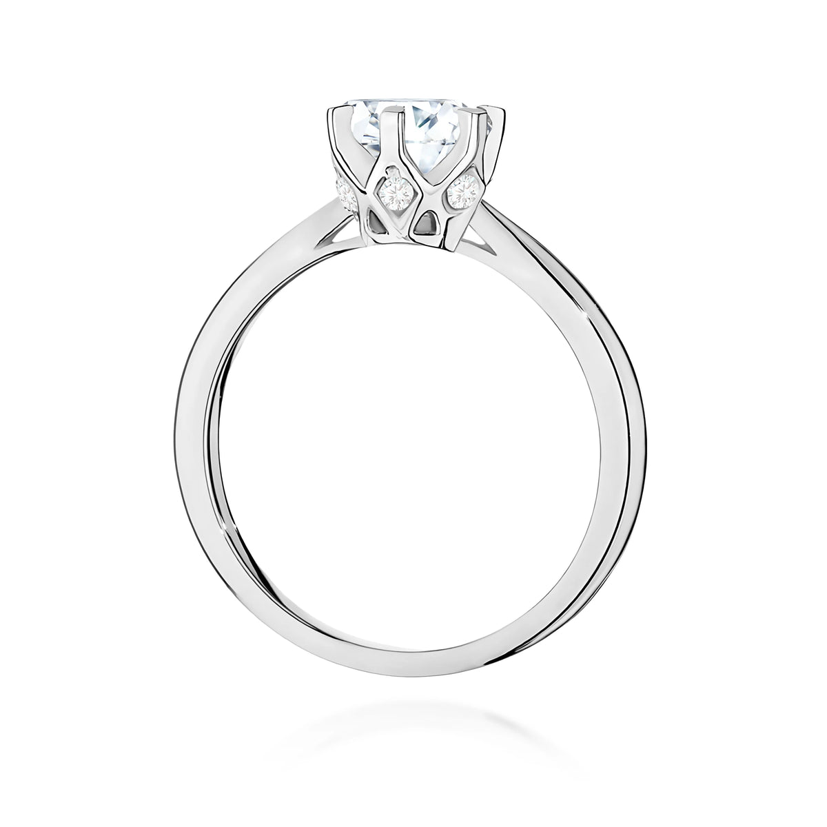 Prsten z bílého zlata – lab-grown diamant Round/Brilliant o hmotnosti 1,00 ct, doplněný 6 × 0,01 ct lab-grown diamanty