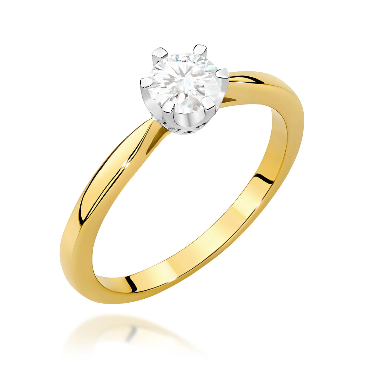 Prsten ze žlutého zlata – lab-grown diamant Round/Brilliant o hmotnosti 0,40 ct, doplněný 6 × 0,01 ct lab-grown diamanty
