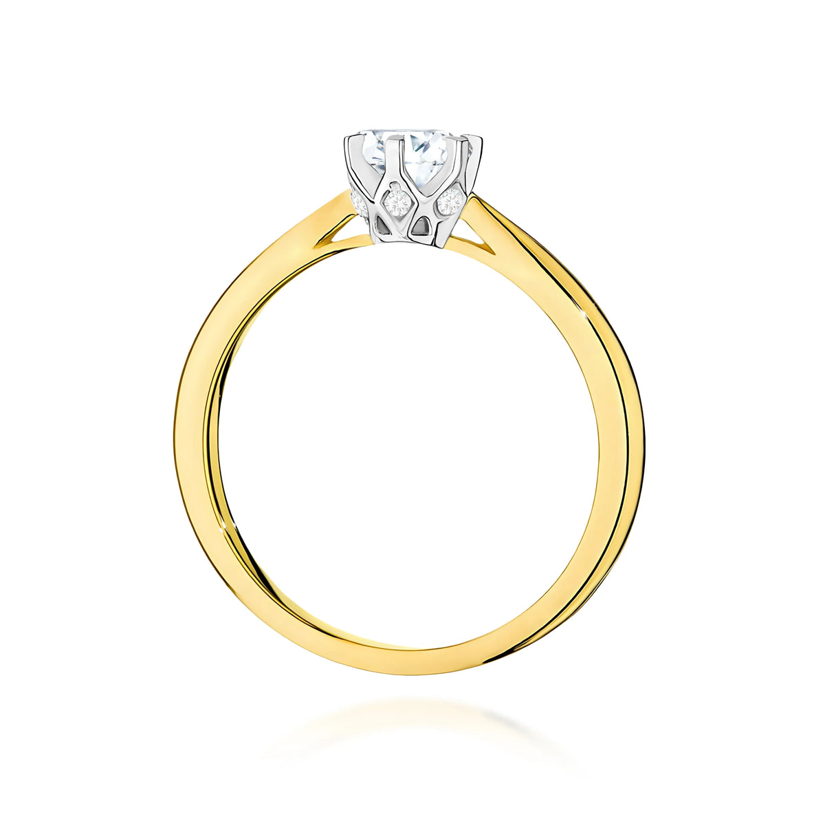 Prsten ze žlutého zlata – lab-grown diamant Round/Brilliant o hmotnosti 0,40 ct, doplněný 6 × 0,01 ct lab-grown diamanty