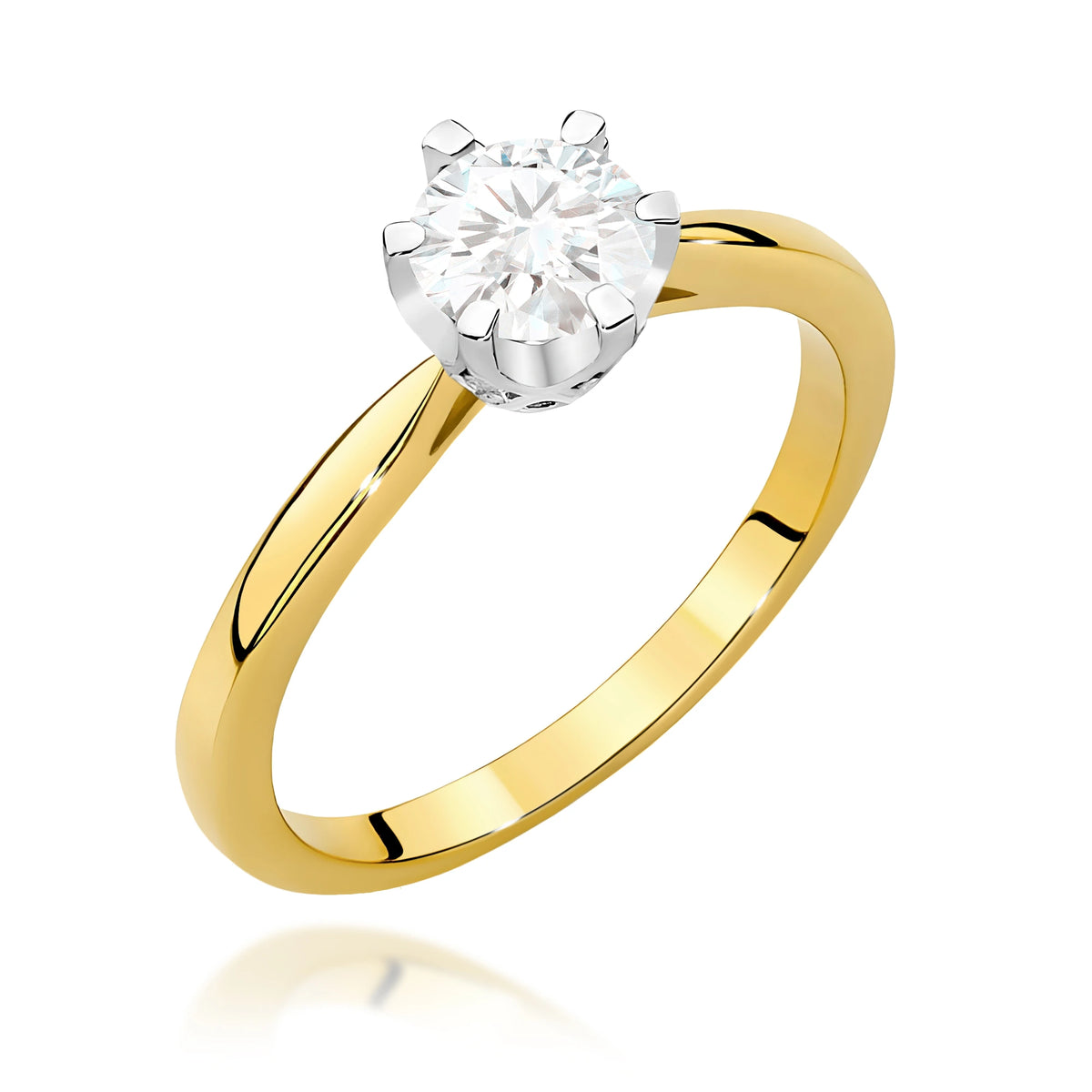 Prsten ze žlutého zlata – lab-grown diamant Round/Brilliant o hmotnosti 0,70 ct, doplněný 6 × 0,01 ct lab-grown diamanty