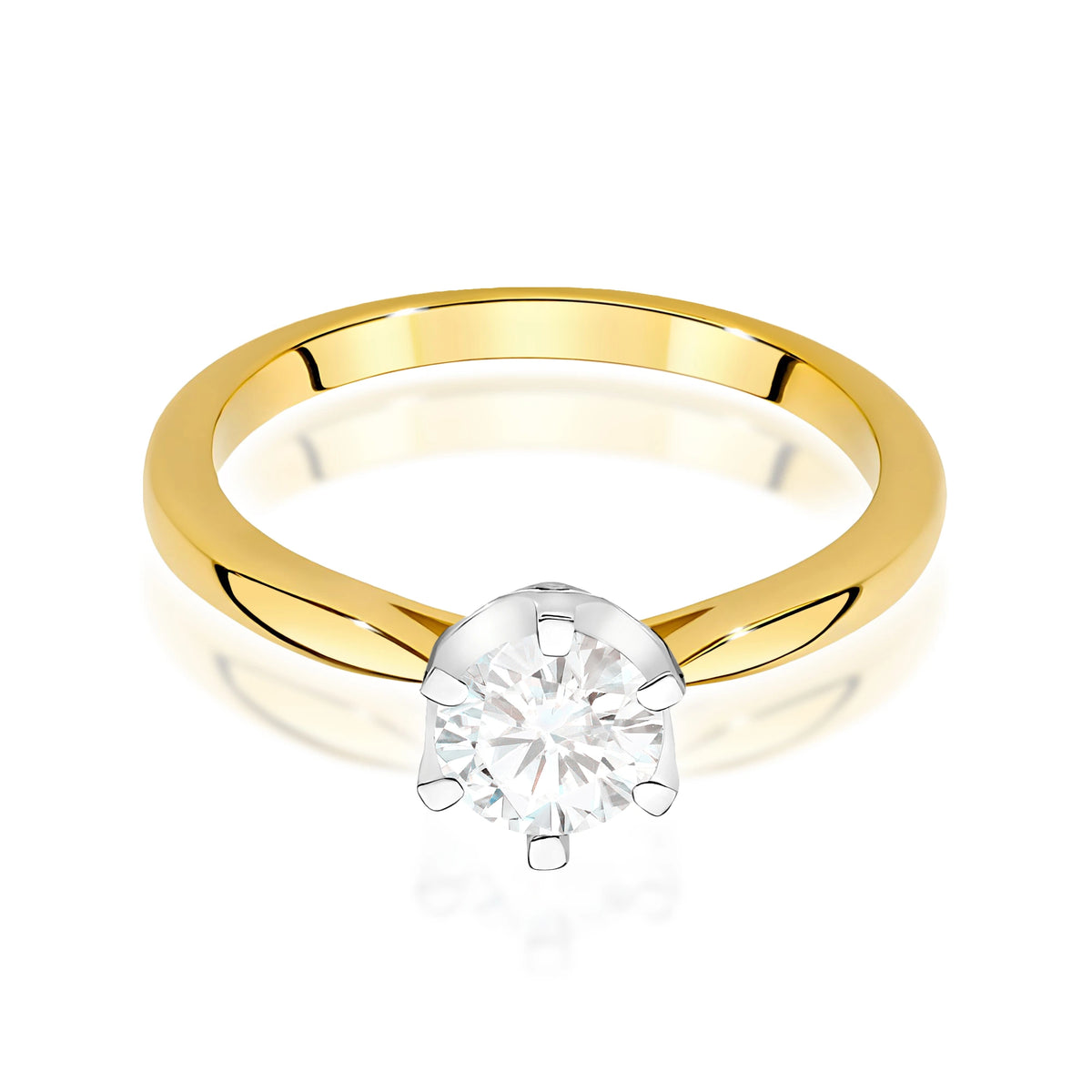 Prsten ze žlutého zlata – lab-grown diamant Round/Brilliant o hmotnosti 0,70 ct, doplněný 6 × 0,01 ct lab-grown diamanty
