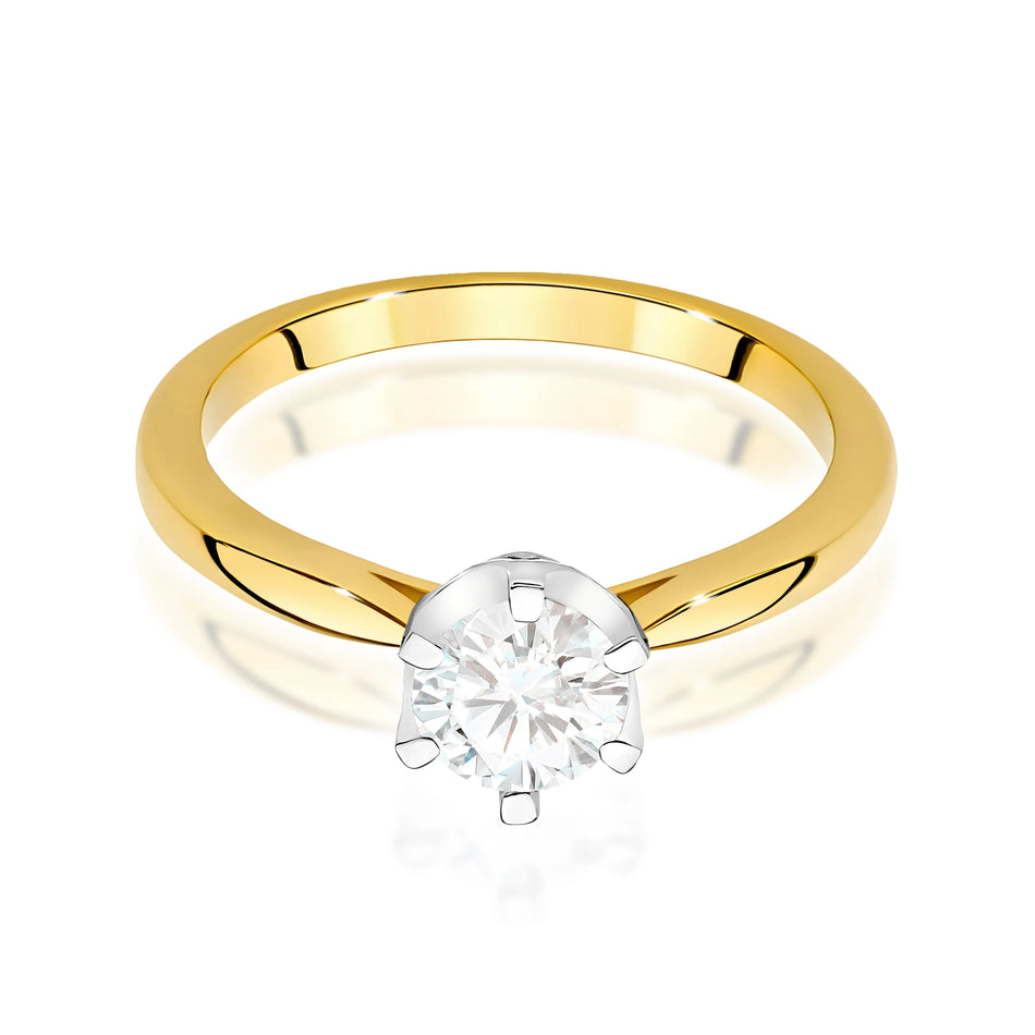 Prsten ze žlutého zlata – lab-grown diamant Round/Brilliant o hmotnosti 0,70 ct, doplněný 6 × 0,01 ct lab-grown diamanty