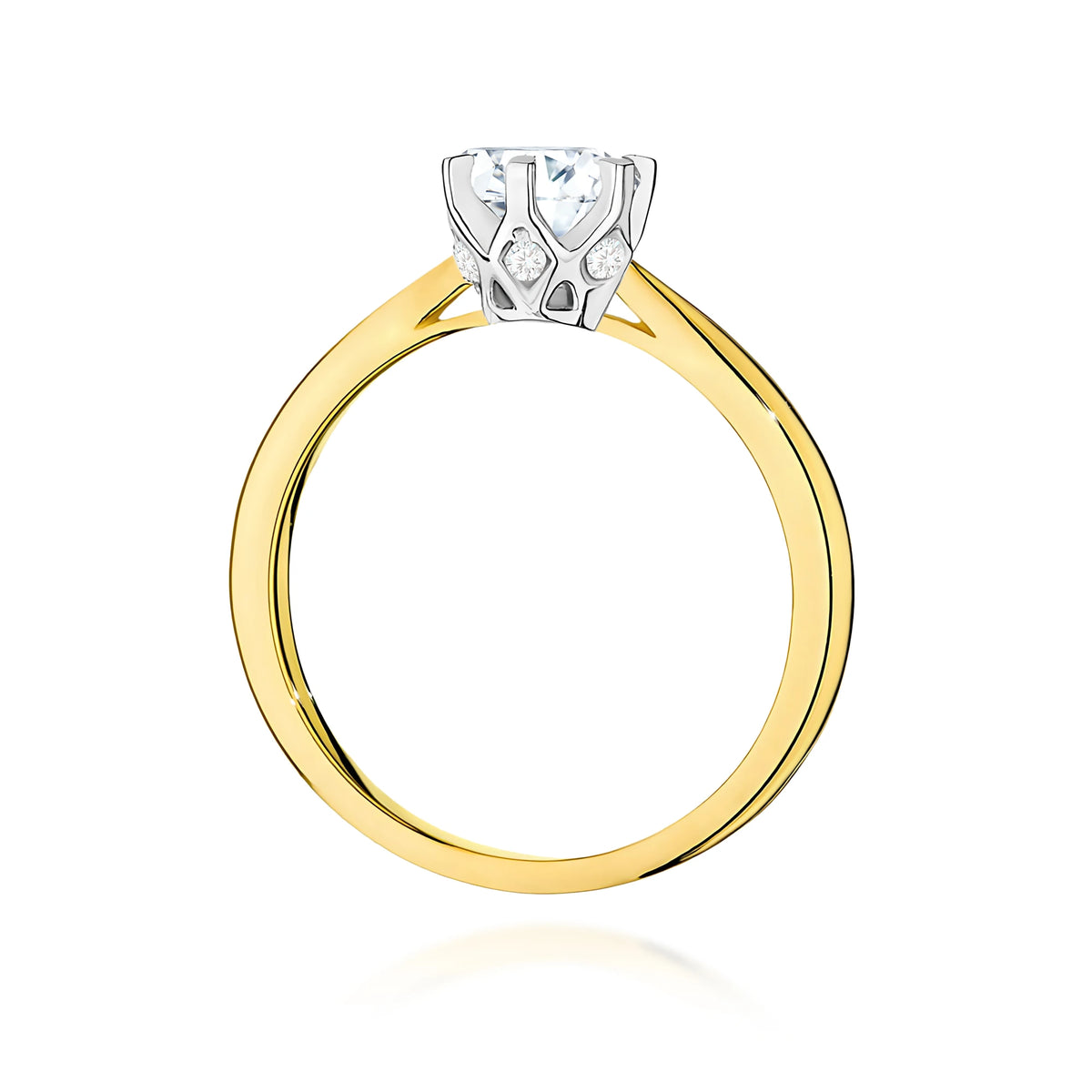 Prsten ze žlutého zlata – lab-grown diamant Round/Brilliant o hmotnosti 0,70 ct, doplněný 6 × 0,01 ct lab-grown diamanty