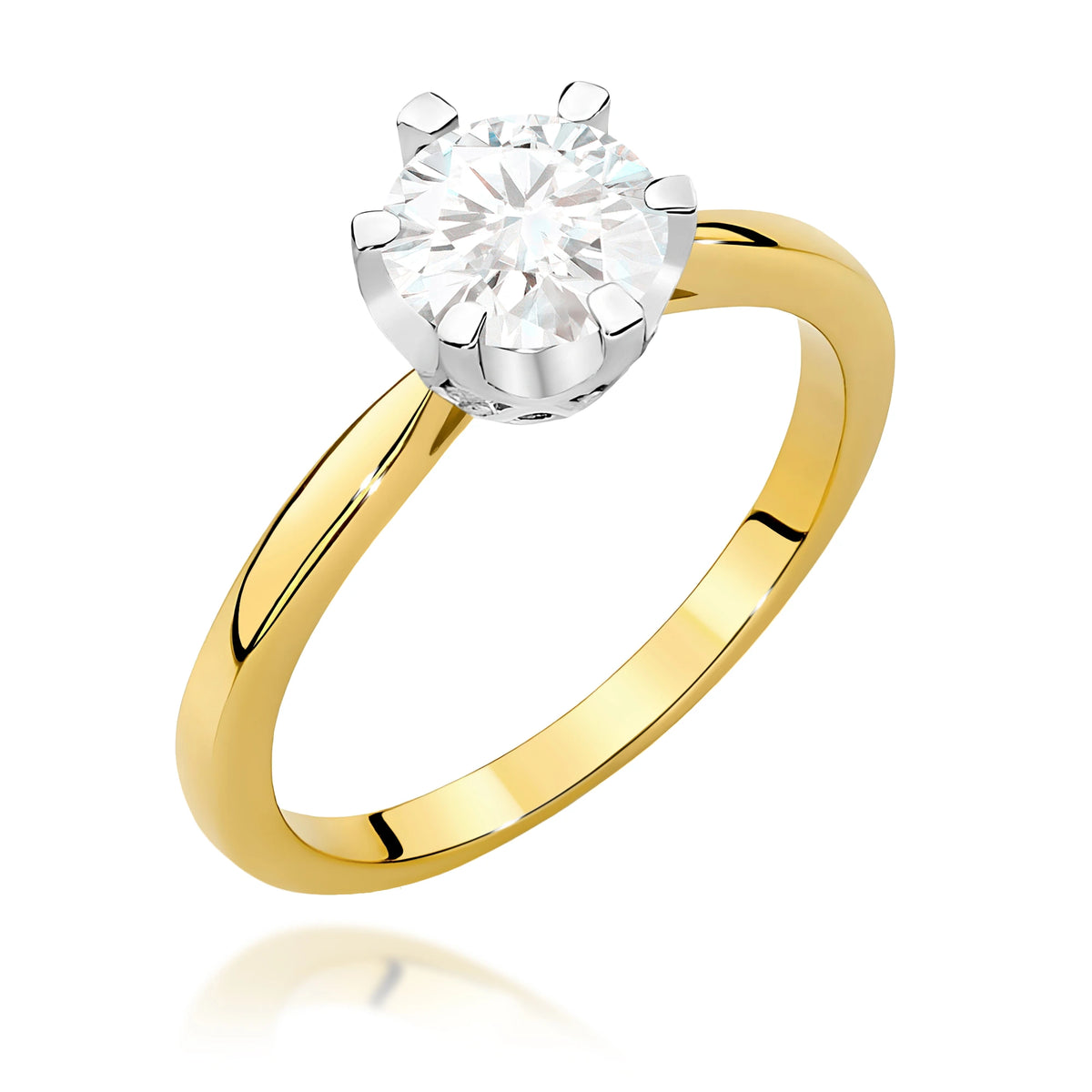 Prsten ze žlutého zlata – lab-grown diamant Round/Brilliant o hmotnosti 1,00 ct, doplněný 6 × 0,01 ct lab-grown diamanty