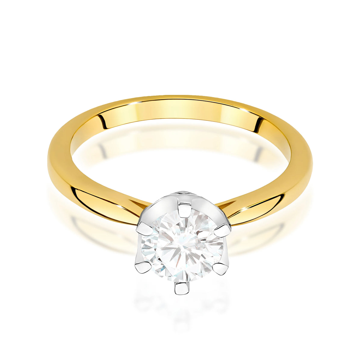 Prsten ze žlutého zlata – lab-grown diamant Round/Brilliant o hmotnosti 1,00 ct, doplněný 6 × 0,01 ct lab-grown diamanty