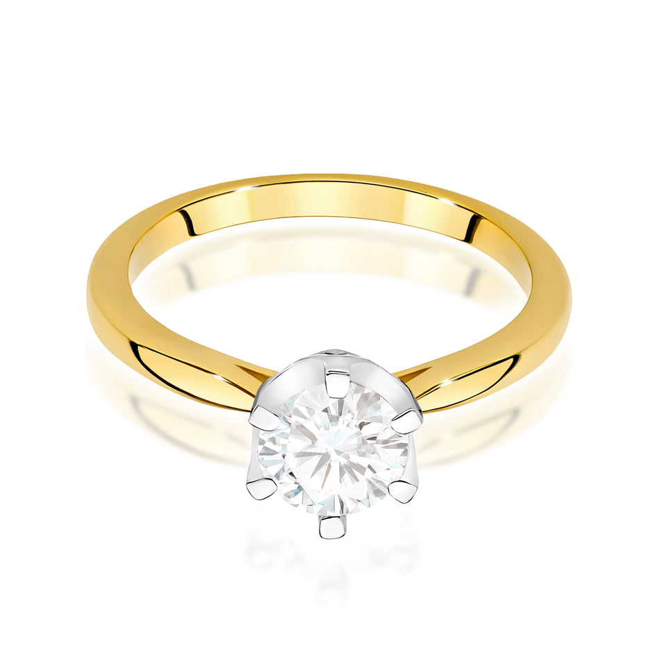 Prsten ze žlutého zlata – lab-grown diamant Round/Brilliant o hmotnosti 1,00 ct, doplněný 6 × 0,01 ct lab-grown diamanty