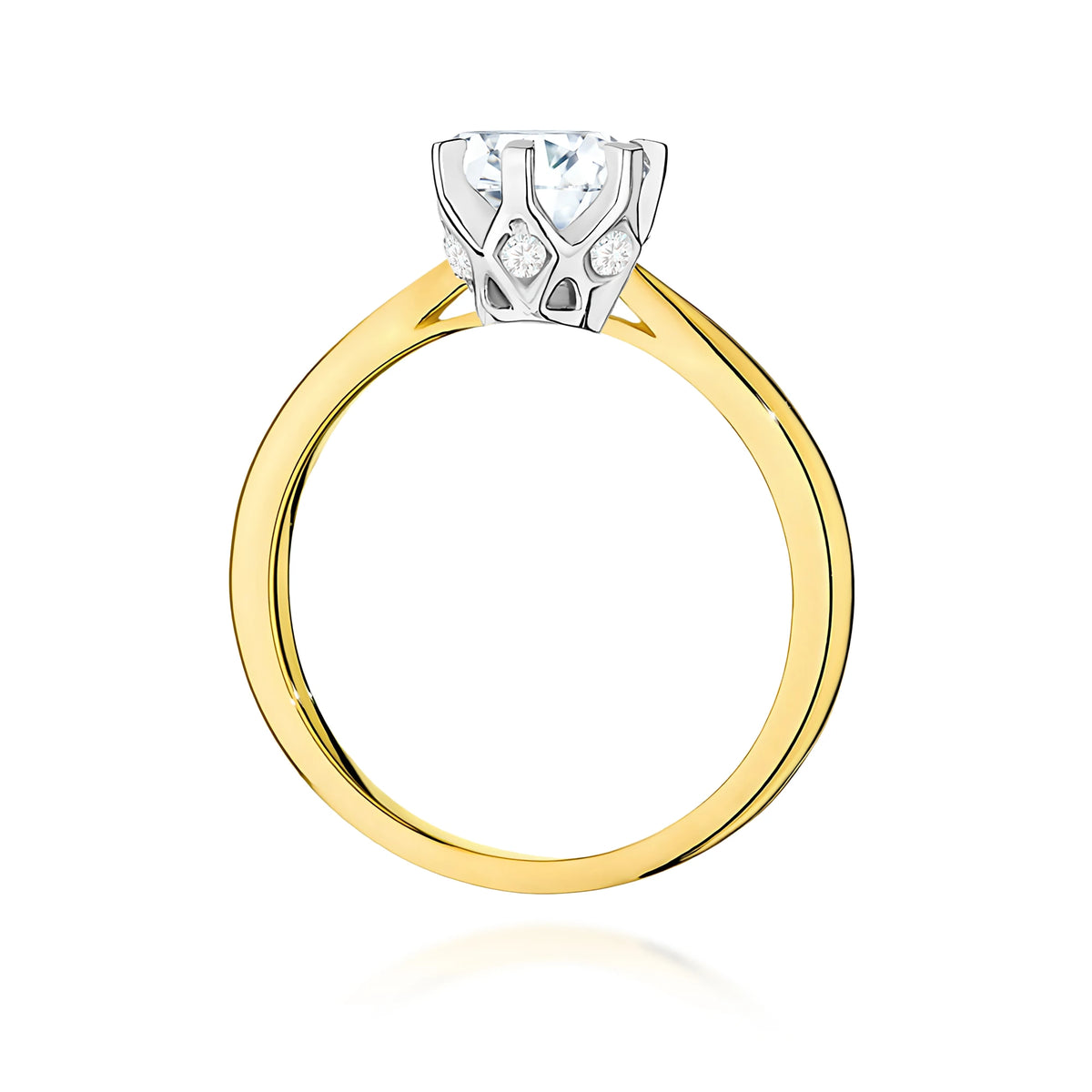 Prsten ze žlutého zlata – lab-grown diamant Round/Brilliant o hmotnosti 1,00 ct, doplněný 6 × 0,01 ct lab-grown diamanty