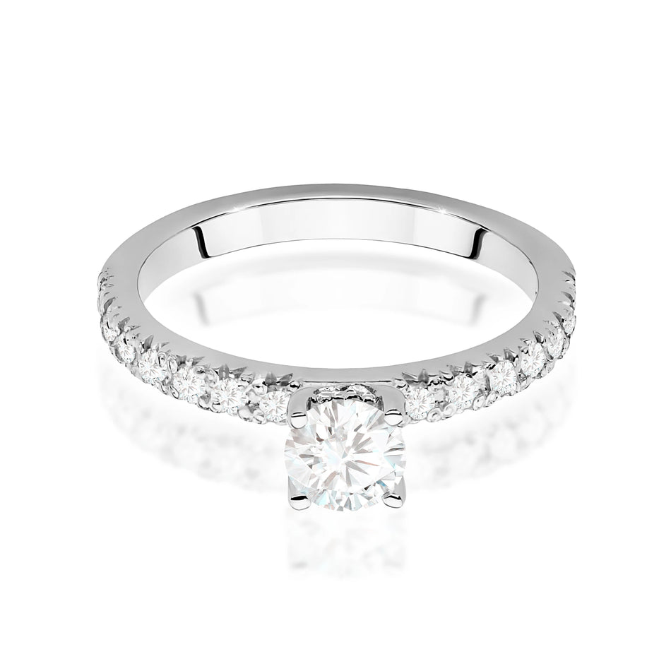 Prsten z bílého zlata – lab-grown diamant 0,40 ct, Round/Brilliant, doplněný 8 × 0,005 ct + 14 × 0,0145 ct lab-grown diamanty