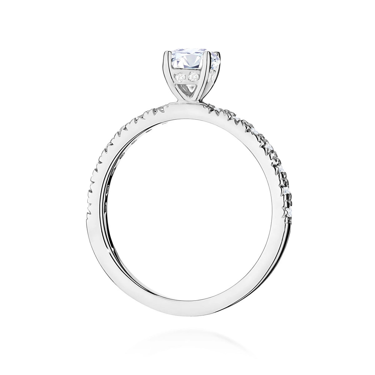 Prsten z bílého zlata s kulatým centrálním lab-grown diamantem 0,40ct a bočními lab-grown diamanty 0,243ct