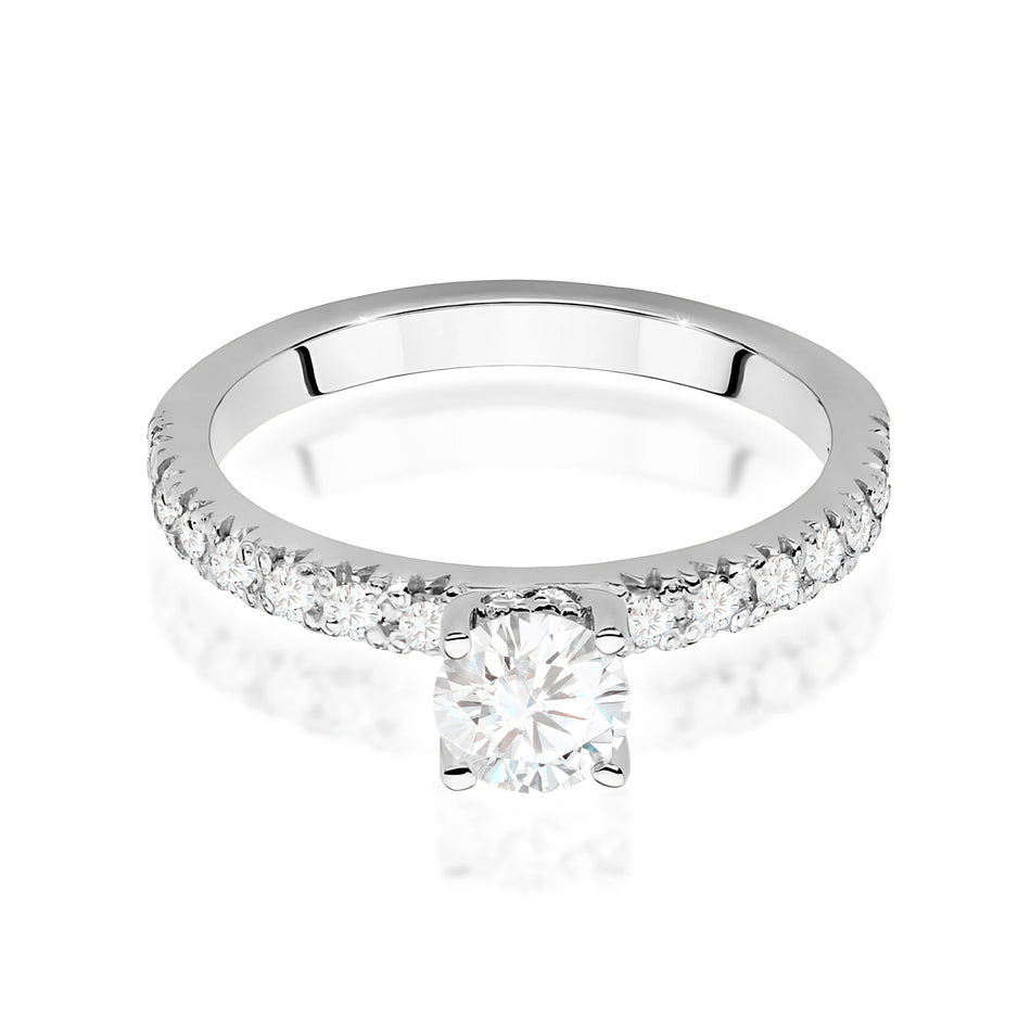 Prsten z bílého zlata – lab-grown diamant 0,50 ct, Round/Brilliant, doplněný 8 × 0,005 ct + 14 × 0,0145 ct lab-grown diamanty