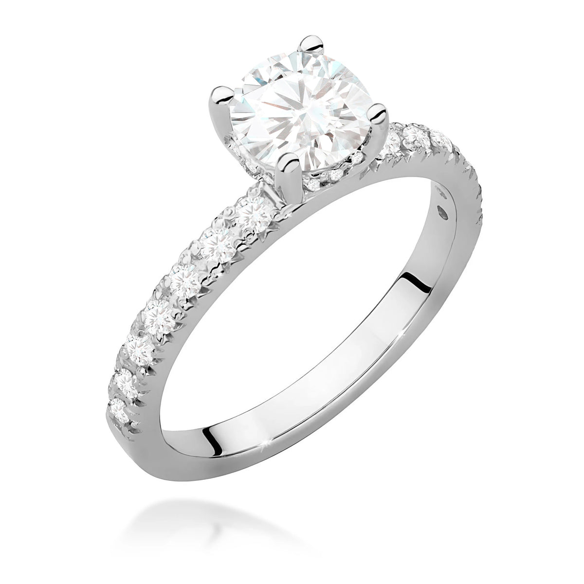 Prsten z bílého zlata – lab-grown diamant 0,70 ct, Round/Brilliant, doplněný 12 × 0,005 ct + 14 × 0,0145 ct lab-grown diamanty