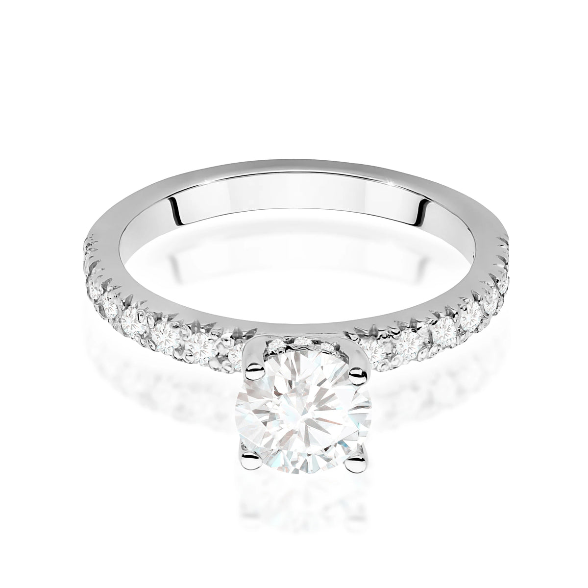 Prsten z bílého zlata – lab-grown diamant 0,70 ct, Round/Brilliant, doplněný 12 × 0,005 ct + 14 × 0,0145 ct lab-grown diamanty